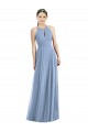 Long Sleeveless Soft Chiffon Dusty Blue Halter Neck A-Line Semi Formal Evening Dress / Bridesmaid Dress Edmonton
