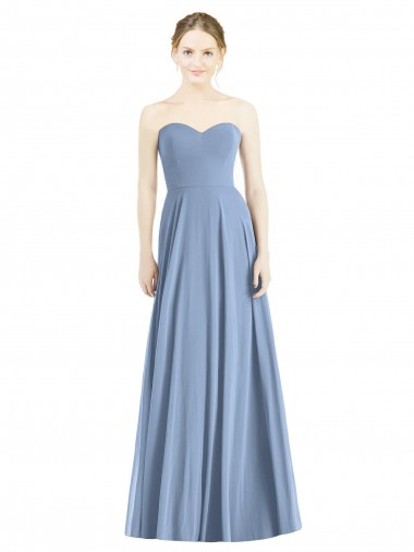 Long Sleeveless Soft Chiffon Dusty Blue Sweetheart A-Line Evening Dress / Bridesmaid Dress Edmonton