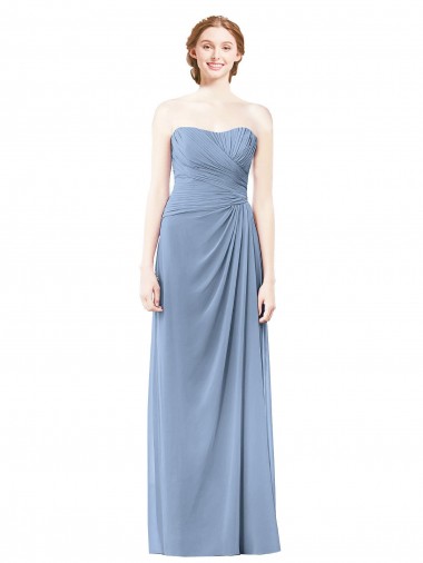 Long Sleeveless Chiffon Dusty Blue A-Line Formal Dresses / Bridesmaid Dresses Edmonton