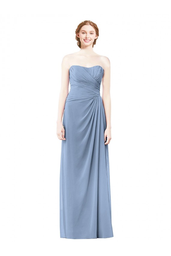 Long Sleeveless Chiffon Dusty Blue A-Line Formal Dresses / Bridesmaid Dresses Edmonton