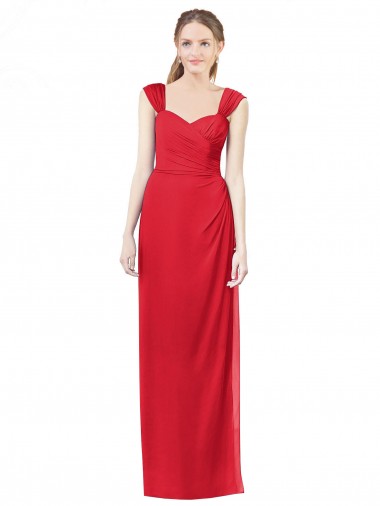 Long Cap Sleeves Soft Chiffon Red A-Line Formal Dress / Bridesmaid Dress Edmonton