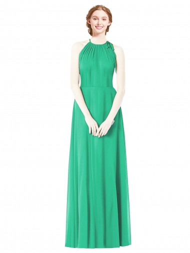 Long Sleeveless Soft Chiffon Emerald Green A-Line Bridesmaid Dress Edmonton
