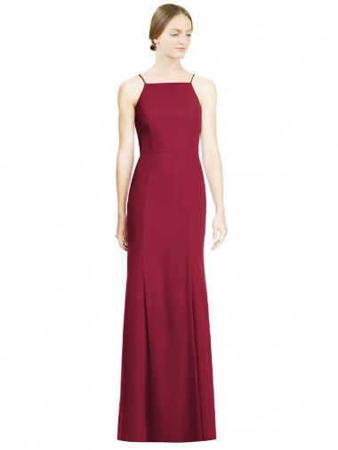 Long Sleeveless Soft Chiffon Burgundy Mermaid Bridal Party Dress Edmonton