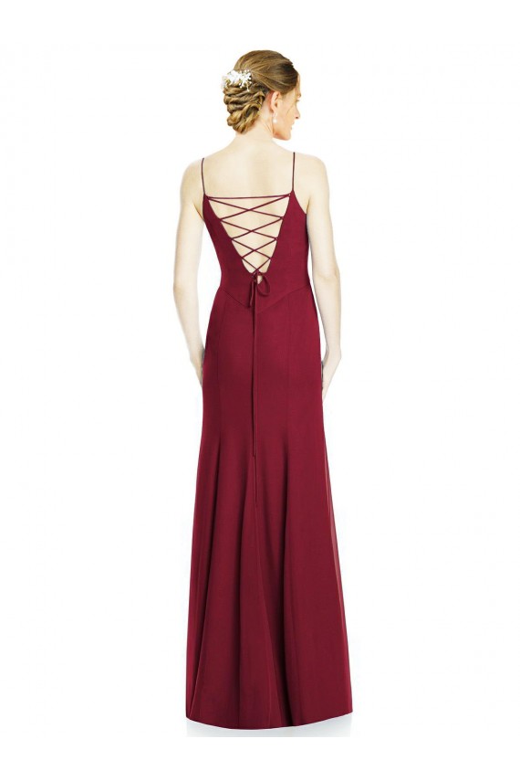 Long Sleeveless Soft Chiffon Burgundy Mermaid Bridal Party Dress Edmonton