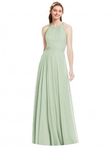 Long Sleeveless Chiffon Sage A-Line Bridesmaid Dress / Evening Dress Edmonton