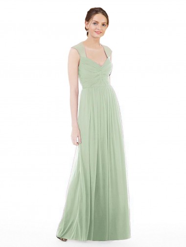 Long Cap Sleeves Soft Chiffon Sage A-Line Formal Dress / Bridesmaid Dress Edmonton