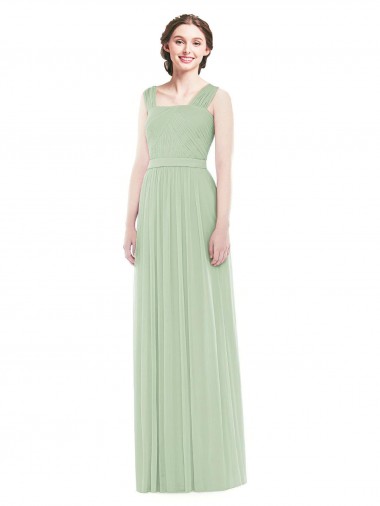 Long Sleeveless Soft Chiffon Sage A-Line Bridal Party Dress Edmonton