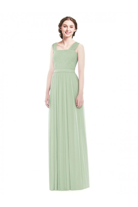 Long Sleeveless Soft Chiffon Sage A-Line Bridal Party Dress Edmonton