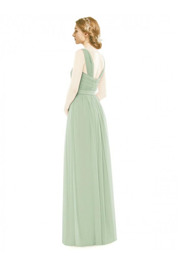 Long Sleeveless Soft Chiffon Sage A-Line Bridal Party Dress Edmonton