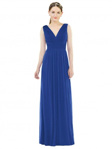 Long Sleeveless Soft Chiffon Royal Blue A-Line Bridesmaid Gowns Edmonton