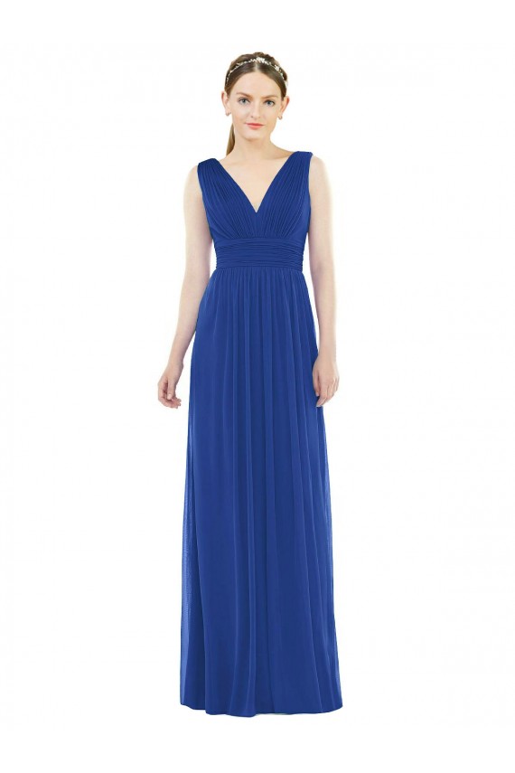 Long Sleeveless Soft Chiffon Royal Blue A-Line Bridesmaid Gowns Edmonton