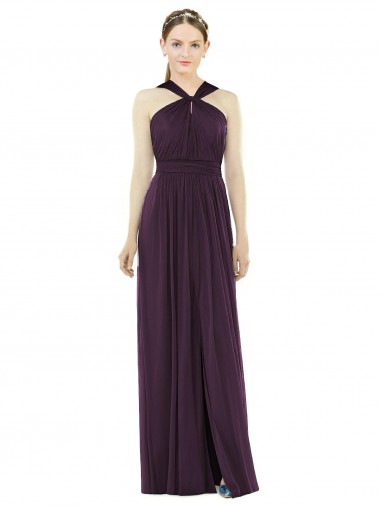 Long Sleeveless Soft Chiffon Grape A-Line Semi Formal Evening Dress / Bridesmaid Dress Edmonton