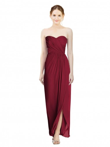 Long Sleeveless Soft Chiffon Burgundy Sweetheart Sheath Bridesmaid Dress Edmonton