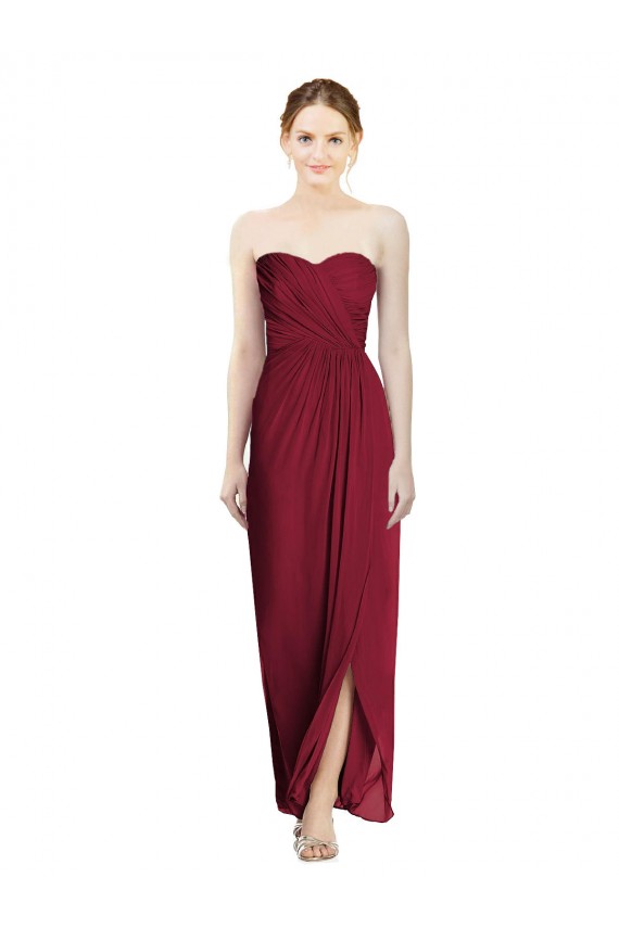 Long Sleeveless Soft Chiffon Burgundy Sweetheart Sheath Bridesmaid Dress Edmonton