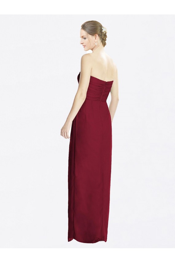 Long Sleeveless Soft Chiffon Burgundy Sweetheart Sheath Bridesmaid Dress Edmonton
