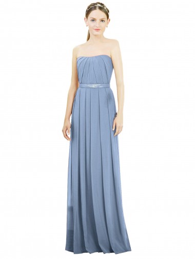 Long Sleeveless Soft Chiffon Dusty Blue Strapless A-Line Bridesmaid Dress Edmonton