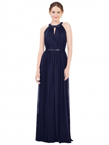 Long Sleeveless Soft Chiffon Dark Navy A-Line Bridesmaid Dress / Formal Dress Edmonton