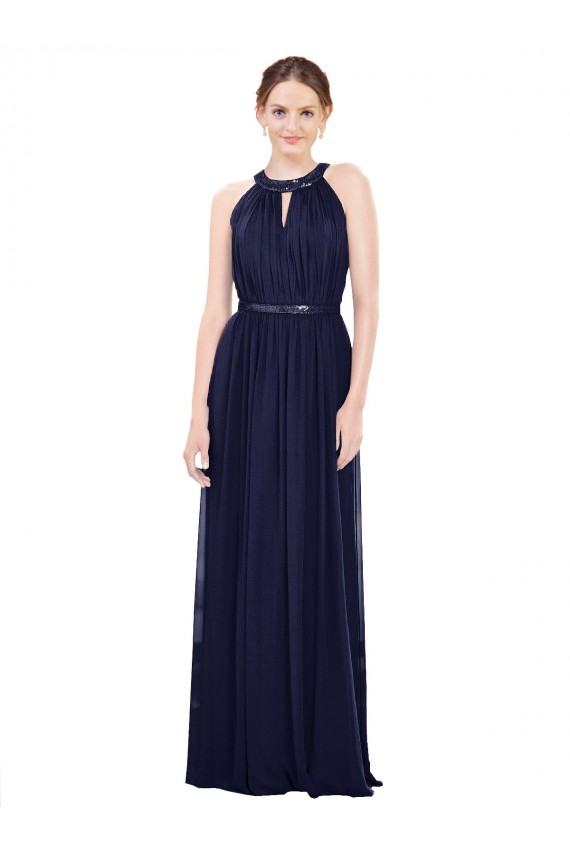 Long Sleeveless Soft Chiffon Dark Navy A-Line Bridesmaid Dress / Formal Dress Edmonton