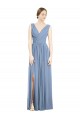 Long Sleeveless Soft Chiffon Dusty Blue A-Line Semi Formal Evening Dress / Bridesmaid Dress Edmonton