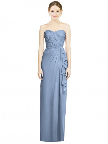 Long Sleeveless Soft Chiffon Dusty Blue Sweetheart Sheath Bridesmaid Dress Edmonton