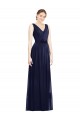 Long Sleeveless Chiffon Dark Navy V-Neck A-Line Bridesmaid Gowns Edmonton