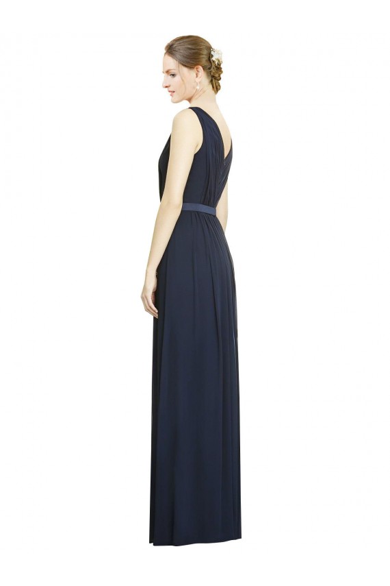 Long Sleeveless Chiffon Dark Navy V-Neck A-Line Bridesmaid Gowns Edmonton