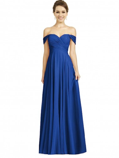 Long Cap Sleeves Soft Chiffon Royal Blue A-Line Semi Formal Evening Dress / Bridesmaid Dress Edmonton