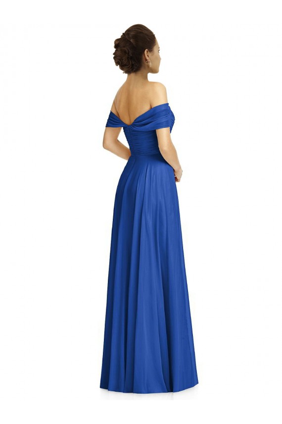Long Cap Sleeves Soft Chiffon Royal Blue A-Line Semi Formal Evening Dress / Bridesmaid Dress Edmonton