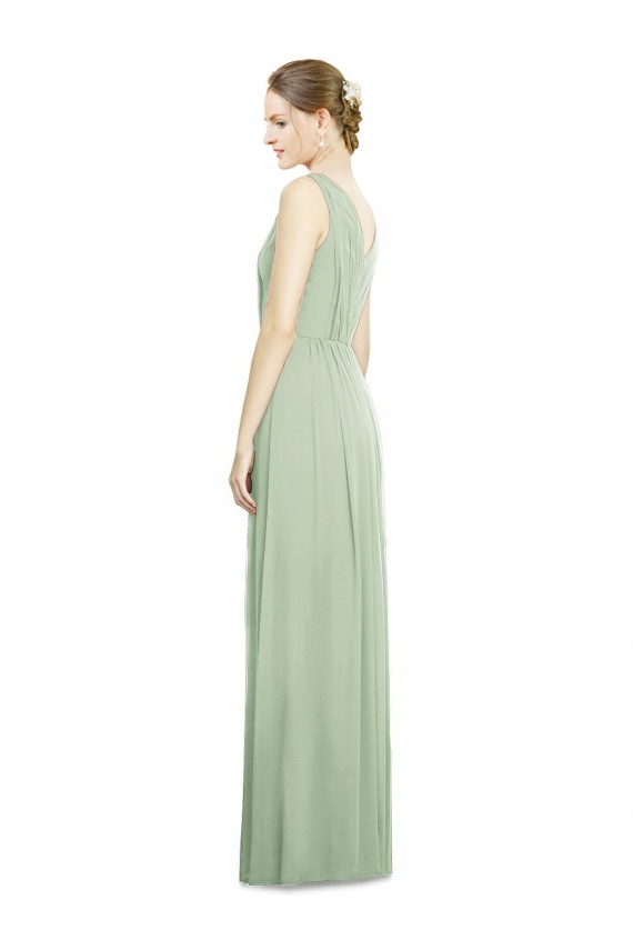 Long Sleeveless Soft Chiffon Sage V-Neck A-Line Bridesmaid Dress Edmonton