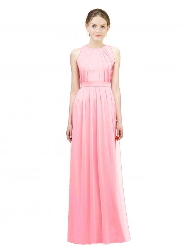 Long Sleeveless Soft Chiffon Salmon A-Line Bridesmaid Dress Edmonton