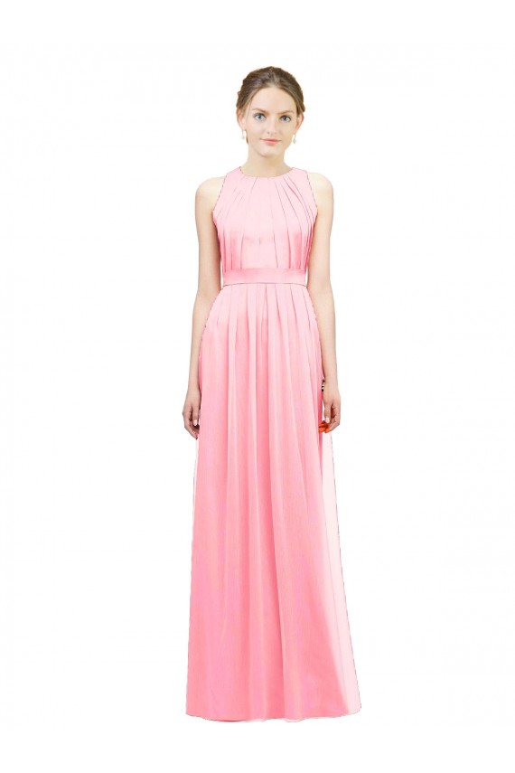 Long Sleeveless Soft Chiffon Salmon A-Line Bridesmaid Dress Edmonton