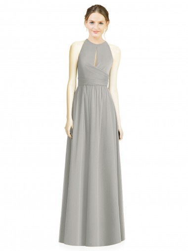 Long Sleeveless Chiffon Silver Halter Neck A-Line Bridesmaid Dress / Evening Dress Edmonton