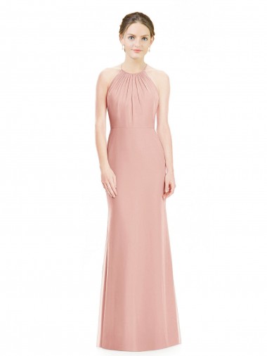 Long Sleeveless Soft Chiffon Bliss Pink Mermaid Bridesmaid Dress Edmonton
