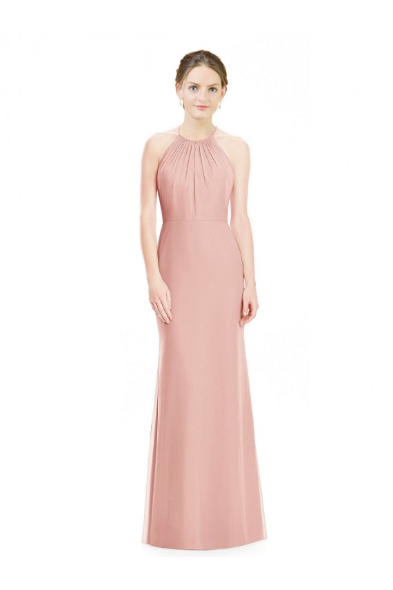 Long Sleeveless Soft Chiffon Bliss Pink Mermaid Bridesmaid Dress Edmonton