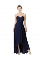 Long Sleeveless Soft Chiffon Dark Navy A-Line High Low Bridesmaid Dress Edmonton