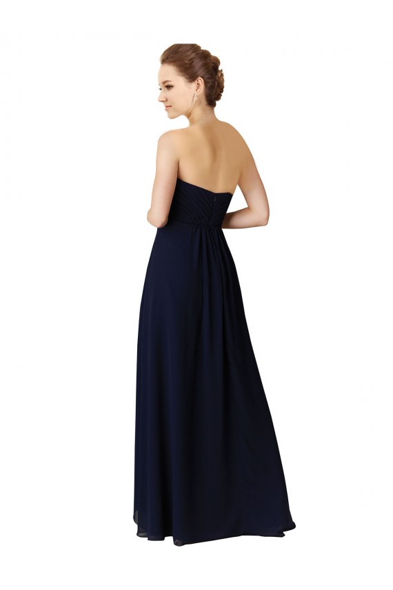 Long Sleeveless Soft Chiffon Dark Navy A-Line High Low Bridesmaid Dress Edmonton