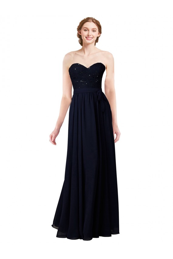 Long Sleeveless Soft Chiffon Dark Navy A-Line Formal Dress / Bridesmaid Dress Edmonton