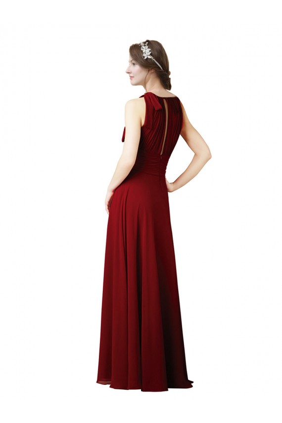 Long Sleeveless Soft Chiffon Burgundy Halter Neck Sheath Bridesmaid Dress Edmonton