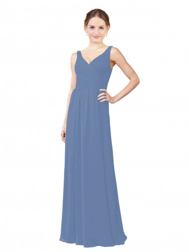 Long Sleeveless Soft Chiffon Windsor Blue Sheath Bridal Party Dress Edmonton
