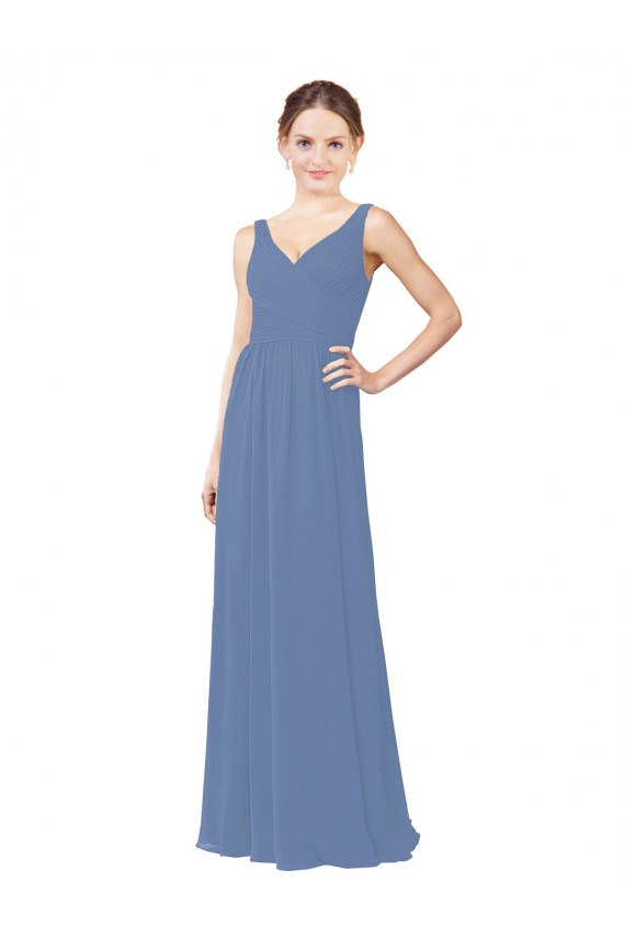 Long Sleeveless Soft Chiffon Windsor Blue Sheath Bridal Party Dress Edmonton
