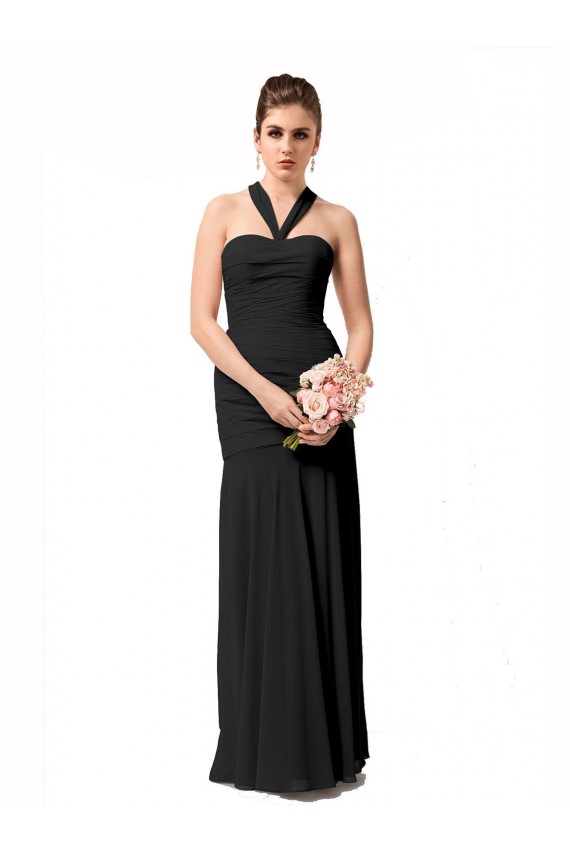 Long Sleeveless Chiffon Black Mermaid Bridesmaid Dress / Evening Dress Edmonton