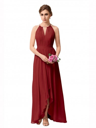 Sleeveless Soft Chiffon Burgundy A-Line High Low Bridesmaid Dress Edmonton