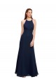 Long Sleeveless Soft Chiffon Dark Navy Halter Neck Mermaid Prom Dress / Bridesmaid Dress Edmonton