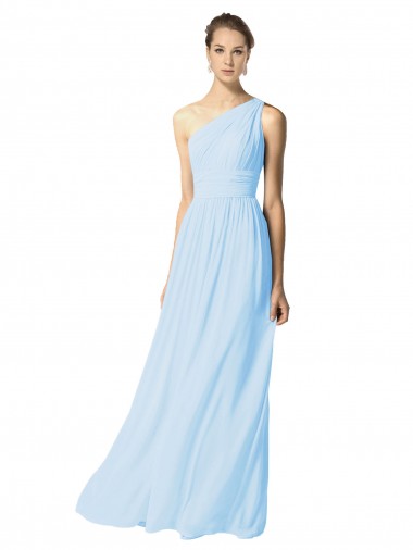Long Sleeveless Soft Chiffon Light Sky Blue One Shoulder A-Line Bridesmaid Dress Edmonton