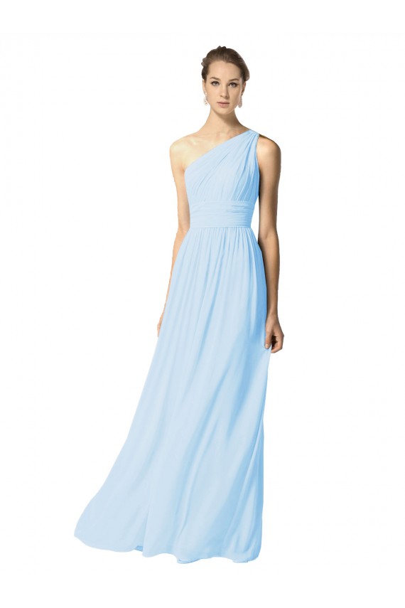 Long Sleeveless Soft Chiffon Light Sky Blue One Shoulder A-Line Bridesmaid Dress Edmonton