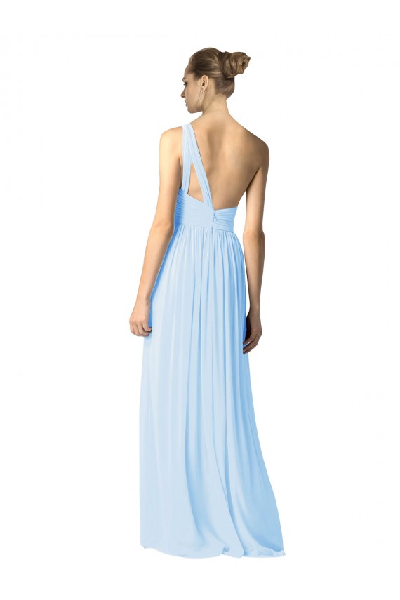 Long Sleeveless Soft Chiffon Light Sky Blue One Shoulder A-Line Bridesmaid Dress Edmonton