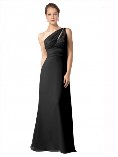 Long Sleeveless Soft Chiffon Black One Shoulder A-Line Bridesmaid Dress Edmonton