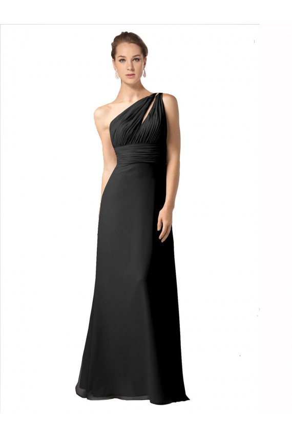 Long Sleeveless Soft Chiffon Black One Shoulder A-Line Bridesmaid Dress Edmonton