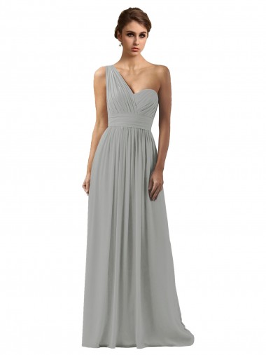 Long Sleeveless Soft Chiffon Silver A-Line Bridesmaid Dress Edmonton