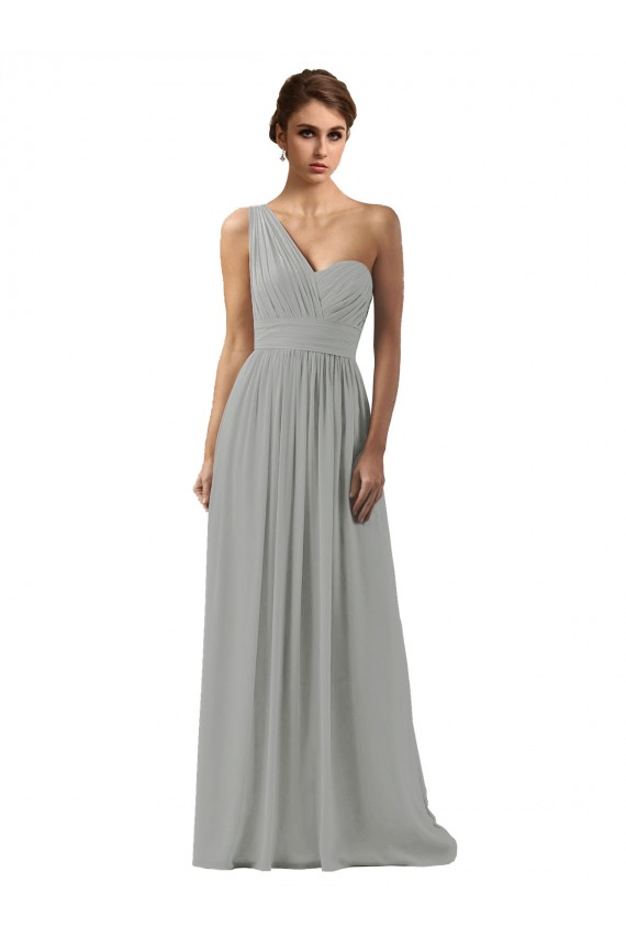Long Sleeveless Soft Chiffon Silver A-Line Bridesmaid Dress Edmonton